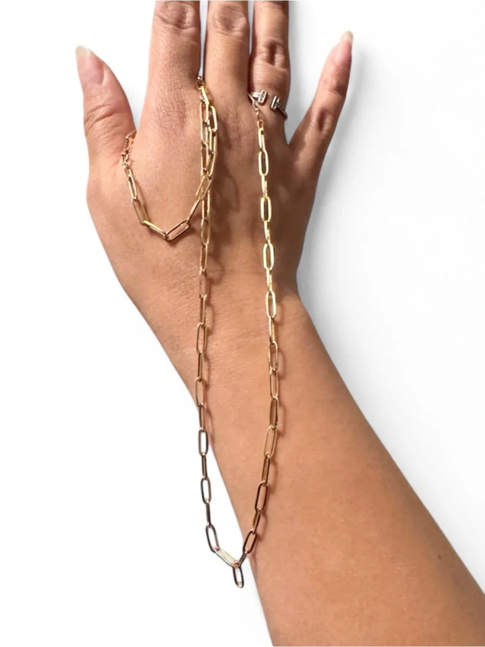 18k yellow Gold Paperclip Chain Necklace and bracelet Set - Women Jewelry